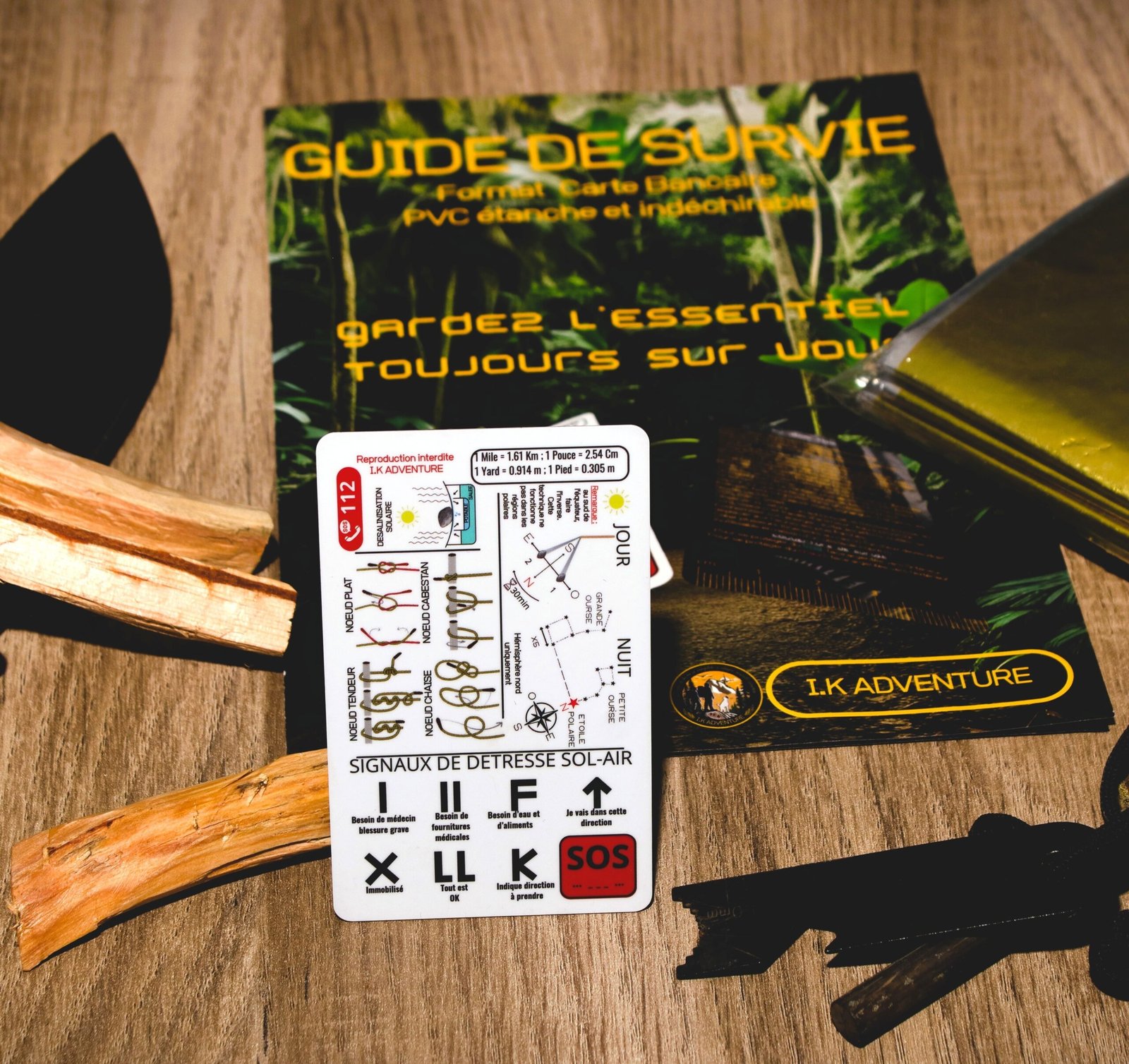 Carte de survie au format carte bancaire IK Adventure étanche pour la randonnée